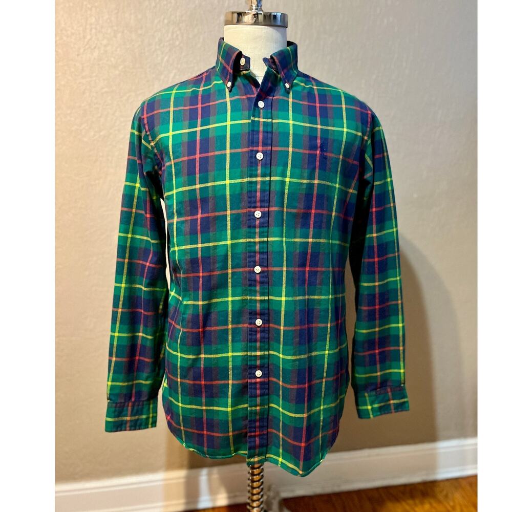 Ralph Lauren Classic Fit Performance Flannel Plaid Button Up Shirt Green Medium